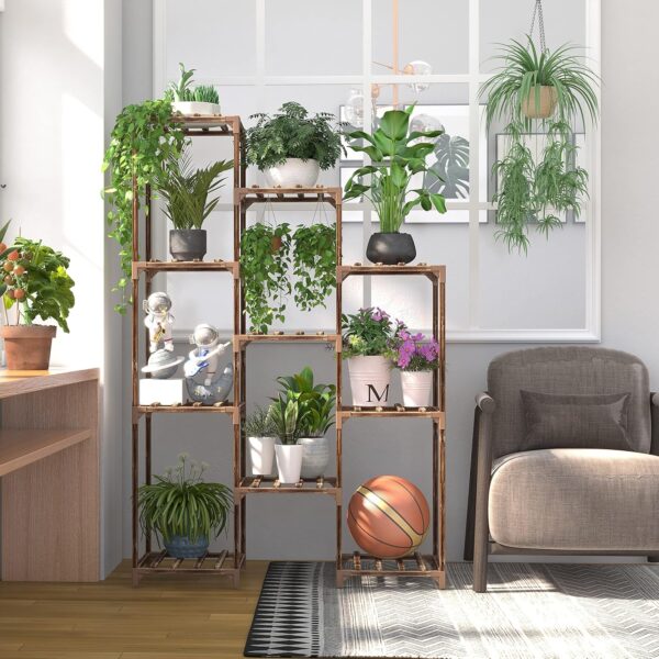 cfmour Plant Stand Indoor Outdoor, 10 Tire Tall Large Wood Plant Shelf Multi Tier Flower Stands,Garden Shelves Wooden Plant Display Holder Rack for Living Room Corner Balcony Office Lawn Patio - Image 5