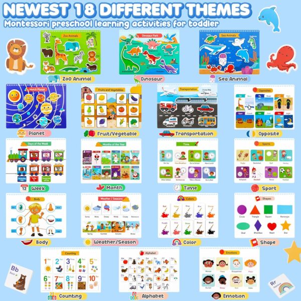 Busy Book for Toddlers 1-3 - Preschool Learning Activities 36 Themes Learning Resources Coloring Books, Travel Toys for Road Trip Car, Montessori Autism Sensory Toys Christmas Birthdays Gifts for Kids - Image 2