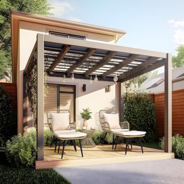 Pamapic Outdoor Patio Bistro Set with Ottoman 5 Piece Rattan Wicker Conversation Chair Sets Balcony Furniture Chairs for Yard Garden Porch Backyard Poolside, Beige - Image 7