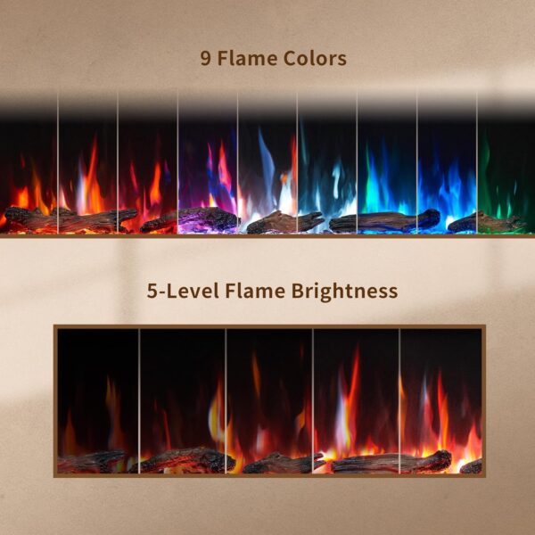 PuraFlame Bernice 72 Inch Smart Linear Electric Fireplace - Clean Hidden Vent Design, Flame with 9 Colors, Recessed in-Wall or Wall-Mount or Free Standing, Compatible with Alexa and Google Assistant - Image 5