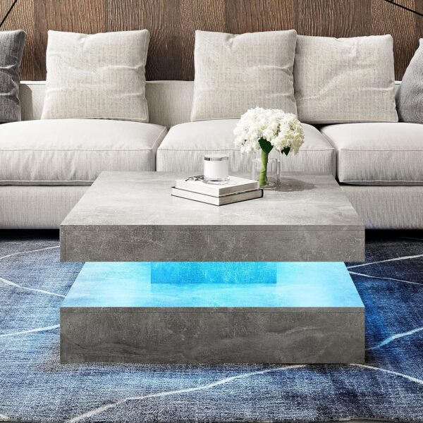 LED Coffee Table for Living Room, 31inch Wooden Square 2-Tier Modern Middle Center Table, Coffee Table with 16-Color Plug-in LED Light, Cocktail Tea Table for Home Office Reception Room - Image 7