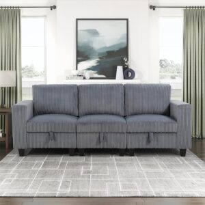 Lexicon Modular Sectional Sofa for Living Room, Corduroy Sofa Couch with Storage Pouches, and Charging Port, Customizable Sectional Sofa Couch for Living Room Furniture, 3 Seater Couch, Grey