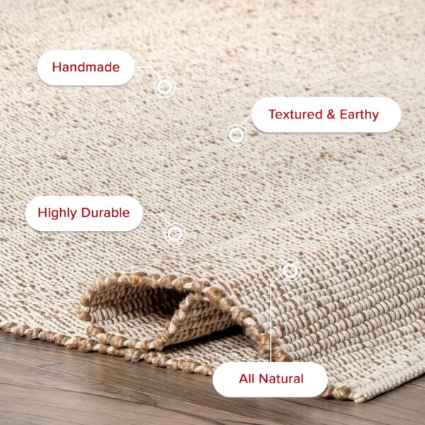 nuLOOM 5x8 Elfriede Jute & Cotton Hand Woven Area Rug, Natural, Solid Rustic Farmhouse Style, Weaved Design, Natural Fiber, For Bedroom, Living Room, Dining Room, Hallway, Office, Entryway - Image 6