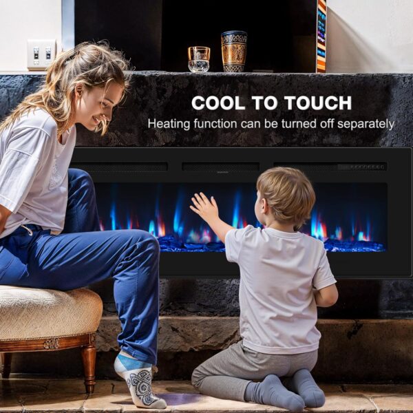 60 inch Electric Fireplace in-Wall Recessed and Wall Mounted with Remote Control, 1500/750W Fireplace Heater (60-99°F Thermostat) with 12 Adjustable Color, Timer, Log and Crystal - Image 5