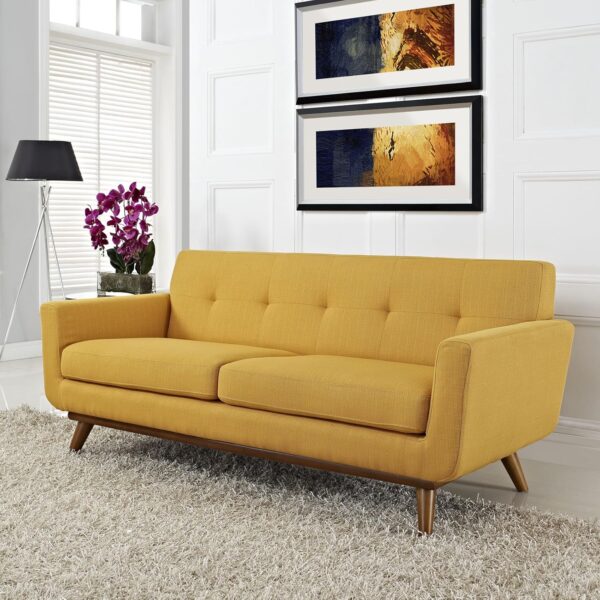 Modway Engage Mid-Century Modern Upholstered Fabric Loveseat in Citrus - Image 2