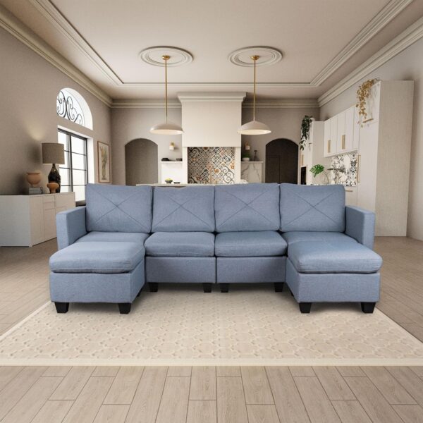 Casa Andrea Milano Modular Sectional Sofa, Linen Fabric Convertible U Shaped Couch with Storage, 6 Seat Modular Sectionals Sofa Couch with Chaise for Living Room
