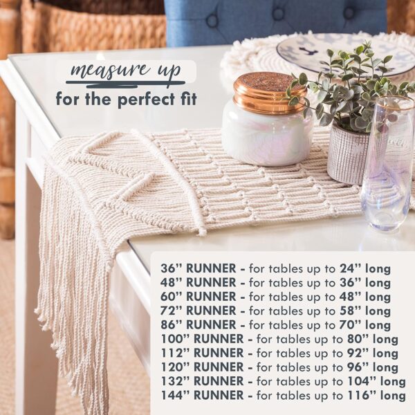 SnugLife Macrame Table Runner (112" x 13") Long | Boho Table Runner | Wedding Table Decor | Vintage Farmhouse and Bohemian Dining Room Style | Off White - Image 2