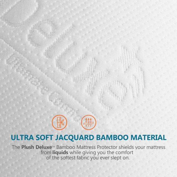 PlushDeluxe Premium Bamboo Mattress Protector – Queen Size, Waterproof, & Ultra Soft Breathable Noiseless Washable Bed Mattress Cover for Comfort & Protection - White - Image 2