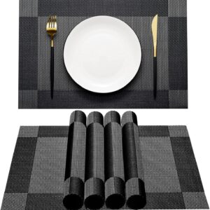 AHHFSMEI Placemats，Placemats Set of 6 for Dining Table Washable Woven Vinyl Non-Slip Placemat Heat-Resistant Durable Table Mats for Dining Table Easy to Clean（Black Corner）
