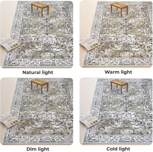 KILOCOCO Vintage Floral Area Rug, 5'x7', Taupe, Faux Wool, Machine Washable, Non-Slip, Living Room, Bedroom, Kitchen, Moroccan Style - Image 2