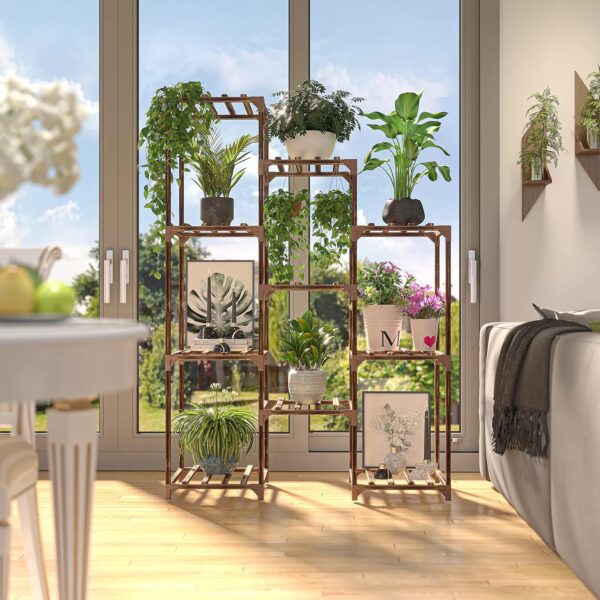 cfmour Plant Stand Indoor Outdoor, 10 Tire Tall Large Wood Plant Shelf Multi Tier Flower Stands,Garden Shelves Wooden Plant Display Holder Rack for Living Room Corner Balcony Office Lawn Patio - Image 6