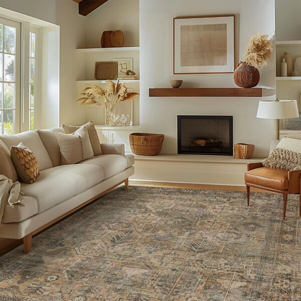 Area Rug 8x10 Machine Washable Vintage Distressed Print Ultra-Thin Chenille Bedroom Living Room Accent Rug, Low Pile Lightweight Non Slip with Gripper, Sage/Charcoal - Image 3