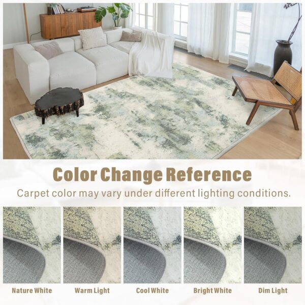 Carvapet Washable Rug 8x10, Green Modern Abstract Area Rugs, Low Pile Rugs with Rubber Backing, Stain Resistant Rugs for Living Room, Foldable Machine Washable Area Rug - Image 5