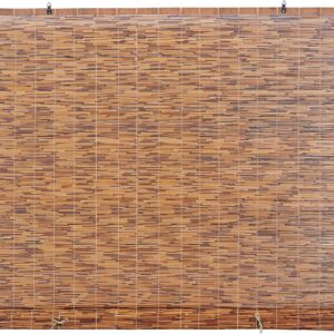 Backyard X-Scapes Light-Filtering Cord-Free Bamboo Reed Roll-Up Blind Shades for Windows Manual Roman Blinds Coffee 48 in W x 72 in H