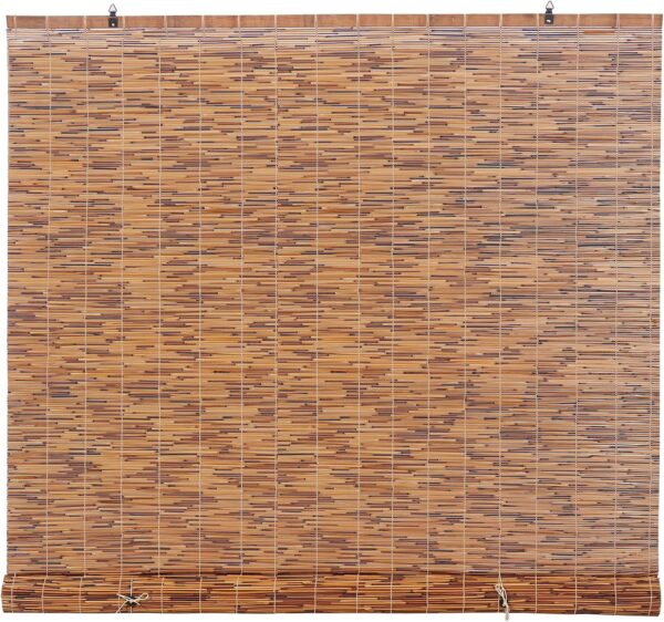 Backyard X-Scapes Light-Filtering Cord-Free Bamboo Reed Roll-Up Blind Shades for Windows Manual Roman Blinds Coffee 48 in W x 72 in H