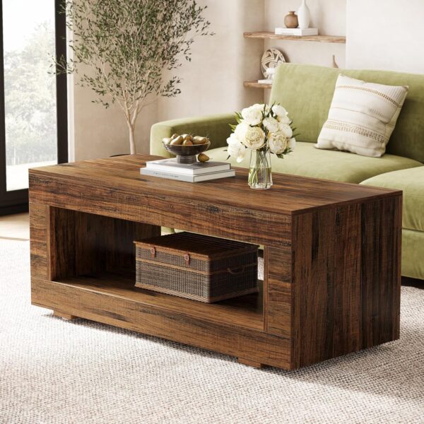 Tribesigns Coffee Table for Living Room, 43.3" Modern Farmhouse Coffee Table with Storage, 2-Tier Wood Rectangular Center Table Cocktail Living Room Table with Sturdy Base, Rustic Brown - Image 4