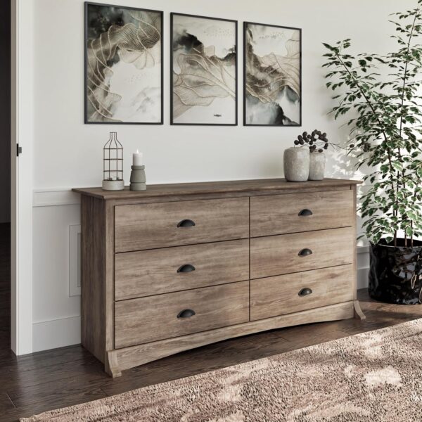 Prepac Salt Spring Bedroom Furniture: Gray Double Dresser for Bedroom, 6-Drawer Wide Chest of Drawers, Traditional Bedroom Dresser, DDC-6330-V, 59"W x 16"D x 29"H - Image 2