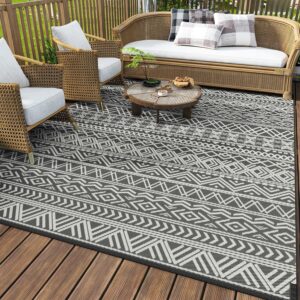 MontVoo Outdoor Rug Carpet Waterproof 5x8 ft Reversible Patio Rug RV Camping Rug-Plastic Straw Rug Outside Indoor Outdoor Area Rug for Patio Deck Balcony Picnic Beach Outdoor Decor Boho Grey