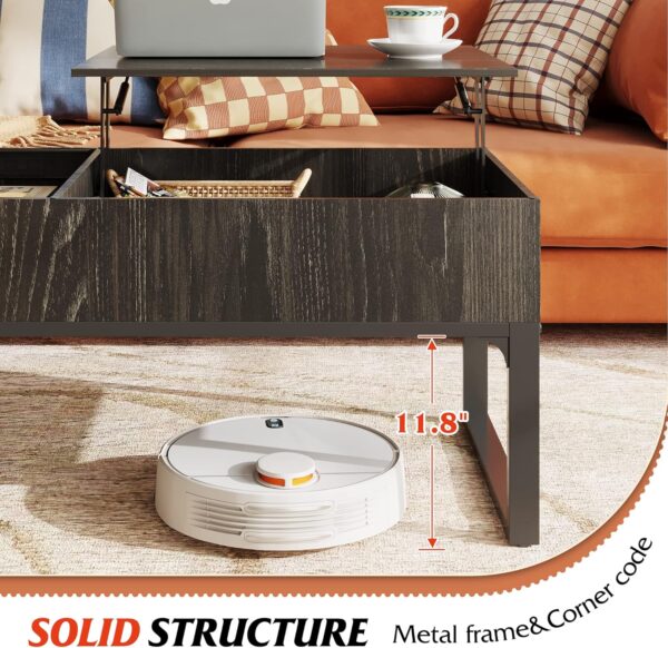 WLIVE Lift Top Coffee Table with Storage, 40.9" Coffee Table with Lifting Top & Sliding Top, Wood Modern Center Table with 2 Hidden Compartment for Living Room, Charcoal Black - Image 7