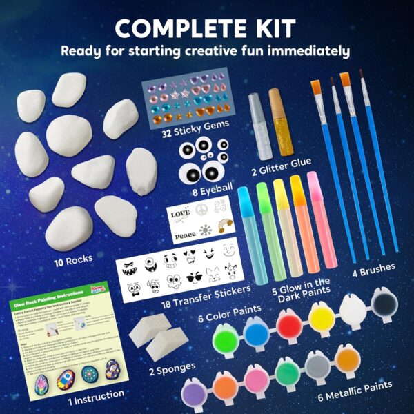 JOYIN Rock Painting Kit- Glow in The Dark Rock Kit, Arts and Crafts for Kids Ages 6-12, Art Supplies Toy, Kids Craft Paint Kits, Arts & Crafts for Boys Girls Birthday Party Gift Toy - Image 4
