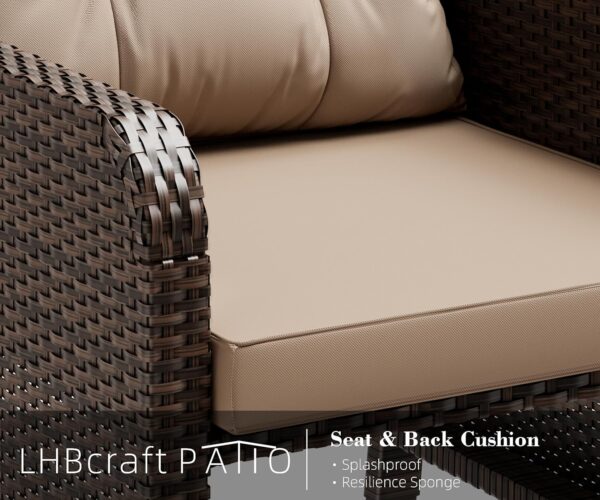 Balcony Furniture 5 Piece Patio Conversation Set, PE Wicker Rattan Outdoor Lounge Chairs with Soft Cushions 2 Ottoman&Glass Table for Porch, Lawn-Brown Wicker (Brown) - Image 4