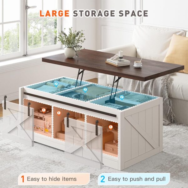 EnHomee Farmhouse Coffee Table with Storage, 35.5" W Large Square Coffee Table for Living Room, Wood Center Table with Flip-Top Lids, Coffee Tables with Hinged Lift Top, Rustic White - Image 6