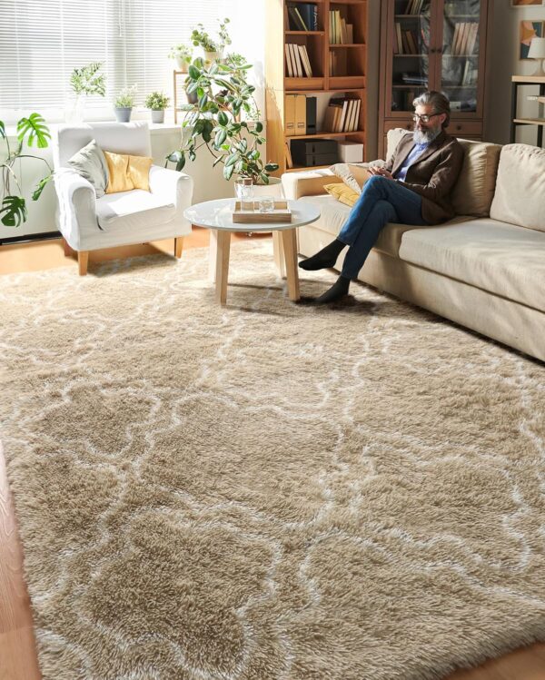 PAGISOFE Black Shag Rugs for Living Room 5x8, Geometric Area Rugs for Kids Bedroom, Fluffy Fuzzy Shag Kids Carpet Modern Soft Plush Fur Room Rug Kids Room Playroom Alfombras para Salas Black and Grey