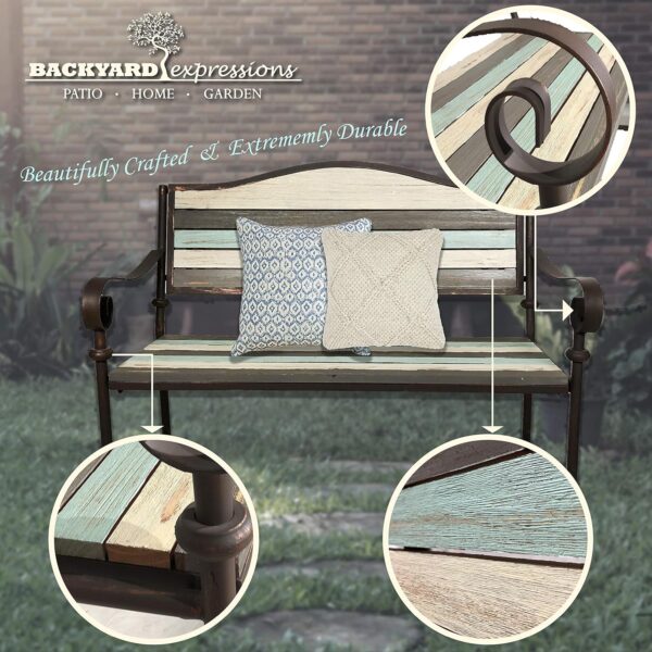 BACKYARD EXPRESSIONS PATIO · HOME · GARDEN 914811 45 Inch Patio, Garden, Porch Bench, Cast Iron Love Seat, Cream, Grey, Teal - Image 4