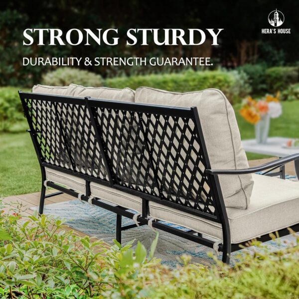 HERA'S HOUSE 5 Piece Patio Furniture Set, 2 x Cushioned Metal Chair, 2 x Ottoman, 1 x 3-Seat Sofa, All Cushioned 7 Seats Outdoor Conversation Set for Lawn Garden Backyard - Image 7