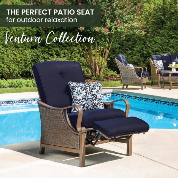 Hanover Ventura Brown Wicker Outdoor Recliner Chair with Cushions and Accent Pillow, Luxury All-Weather Outdoor Patio Recliner Chair with Rust Resistant Steel Frames for Deck, Backyard, Pool Side - Image 5