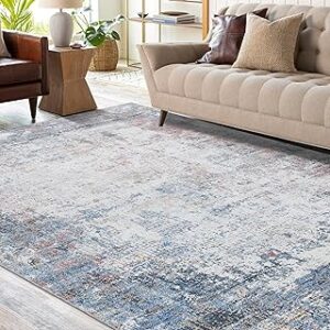 Area Rug for Living Room, 5x7 Area Rug Soft Non-Slip Machine Washable Rug Flat Modern Abstract Rug Low-Pile Carpet for Bedroom Dining Room Blue Brown