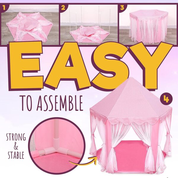 ORIAN Princess Castle Playhouse Tent for Girls with LED Star Lights – Indoor & Outdoor Large Kids Play Tent for Imaginative Games – ASTM Certified, 230 Polyester Taffeta. Pink 55"x53". - Image 4