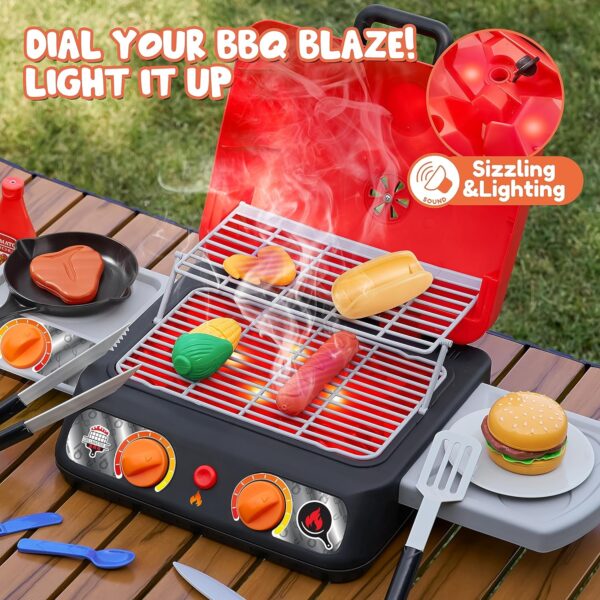 Kids BBQ Grill Playset, Kitchen Toy Set with Pretend Smoke, Light, Sound & Color-Changing Food, Toy Kitchen Accessories, Indoor Outdoor Cooking Toy for Boys Girls Kids - Image 4