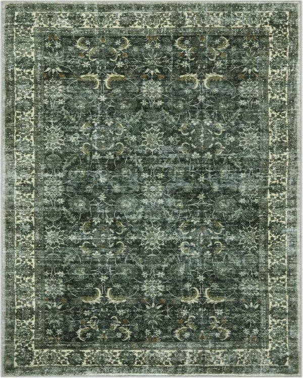 Anidaroel Washable Area Rug 5x7, Boho Large Green Rug for Living Room Vintage Soft Rugs for Bedroom, Non Slip Stain Resistant Dining Room Mat Carpet for Department Entryway Kitchen - Image 4