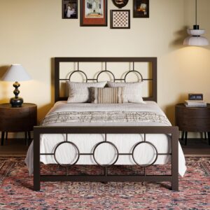 SHA CERLIN Twin Metal Bed Frame with Vintage Circular Design Headboard and Footboard, No Box Spring Required, Easy Assembly, Noise-Free,Brown