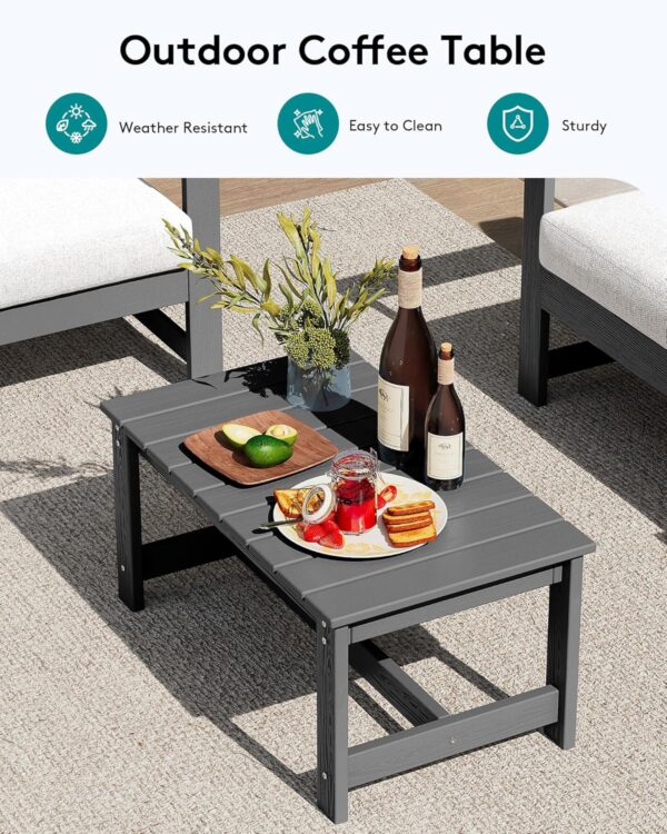 SERWALL 5 Pieces HDPE Outdoor Conversation Sofa Set with Cushions, Grey Frame and Khaki Cushion - Image 6