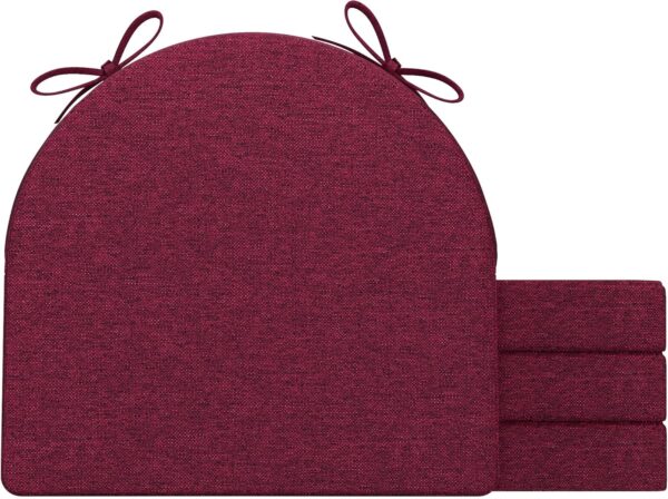AAAAAcessories U-Shaped Chair Cushions for Dining Chairs with Ties and Removable Cover, 2" Thick Dining Kitchen Chair Pads, Indoor Dining Room Chair Cushions, 17" x 16", 4 Pack, Wine Red
