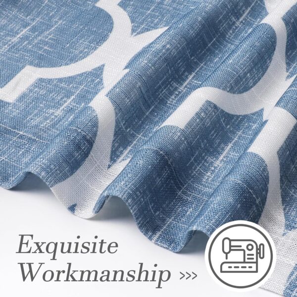 Beauoop Linen Semi Sheer Curtains 84 Inches Long 2 Panels for Bedroom Living Room Blue Moroccan Geo Farmhouse Light Filtering Privacy Textured Grommet Top Window Treatments Drapes, 50x84 2 Set - Image 5