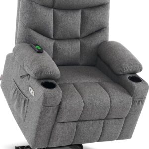 MCombo Power Lift Recliner Chair with Extended Footrest for Elderly People, Fabric 7287 (Dark Gray, Medium-Regular)