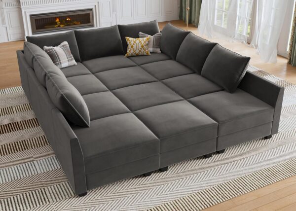 HONBAY Modular Sleeper Sofa Bed with Storage Seat Oversized Modular Sectional Sofa Couch Velvet Reversible Modular Sleeper Sectional Couch Bed for Living Room,Grey - Image 3