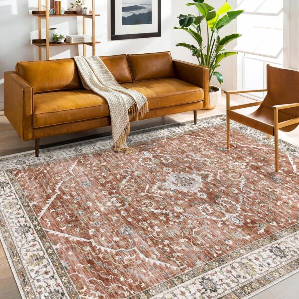 Deerly Large 5x8 Rugs for Dining Room Machine Washable Rugs Boho 5x8 Rug for Living Room Carpet Non-Slip Family & Pet Friendly Area Rugs Print Floor Rug(Border Brick Red 5x8ft) - Image 3