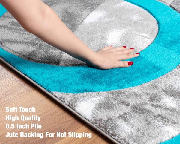 GLORY RUGS Area Rug Modern 5x7 Turquoise Circles Geometry Soft Hand Carved Contemporary Floor Carpet Fluffy Texture for Indoor Living Dining Room and Bedroom Area - Image 4