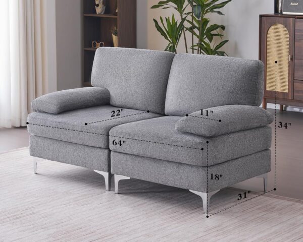 Sectional Sofa, Loveseat- Modular Sectional Couches, Convertible Sectional Sofa for Living Room, Cream Couch in Gray Chenille - Image 3