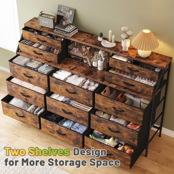 EnHomee 55”W Dresser for Bedroom, Dresser with 13 Large Drawer, Dressers & Chests of Drawers, Dressers with 2 Shelves, Bedroom Dresser, Long Dresser for Closet, Wooden Top Metal Frame Rustic Brown - Image 4