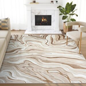 Abani Regal Beige Brown Swirl Lines Area Rug 8' x 10' for Living Room, Bedroom - Abstract Design - Durable & Easy to Clean