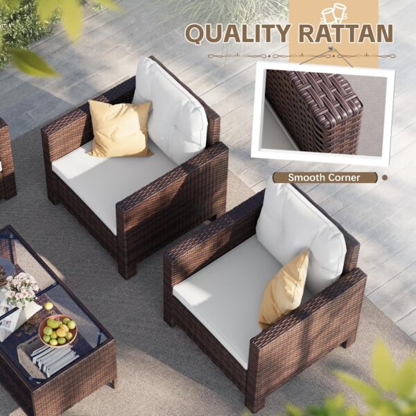 Homall 4 Pieces Patio Furniture Sets Rattan Chair Wicker Conversation Sofa Set, Outdoor Indoor Backyard Porch Garden Poolside Balcony Use (Beige) - Image 5