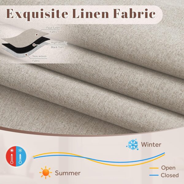 StangH Natural Linen 100% Blackout French Door Curtain, Portable Light Blocking Tricia Door Blinds Thermal Insulated Lightweight Tie Up Door Shade for Bedroom Front Door, W26 x L69, 1 Panel - Image 3
