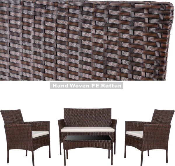 Walsunny 4 Pieces Outdoor Patio Furniture Sets Rattan Chair Wicker Set,Outdoor Indoor Use Backyard Porch Garden Poolside Balcony Furniture（Brown） - Image 5