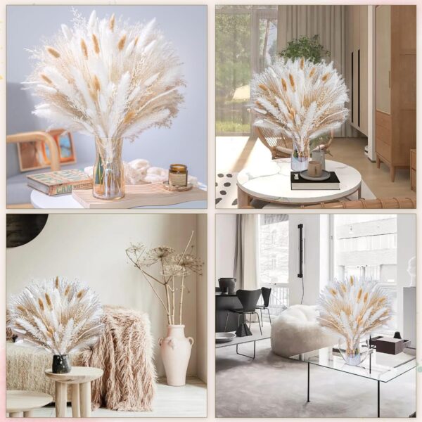 95 PCS Pampas Grass Decor Natural Dried Flowers | Boho Dried Floral Arrangement Centerpiece Table Decor Wedding Decor Rustic Decor (95PCS) - Image 3