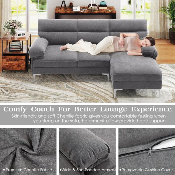 Hanherry 85" Sofa for Living Room, L Shape Sectional Couch Convertible 3 Seater Comfy Sofa, Modern Chenille Fabric Sofa with Reversible Chaise & Fluffy Armrests for Apartment, Small Space - Image 4